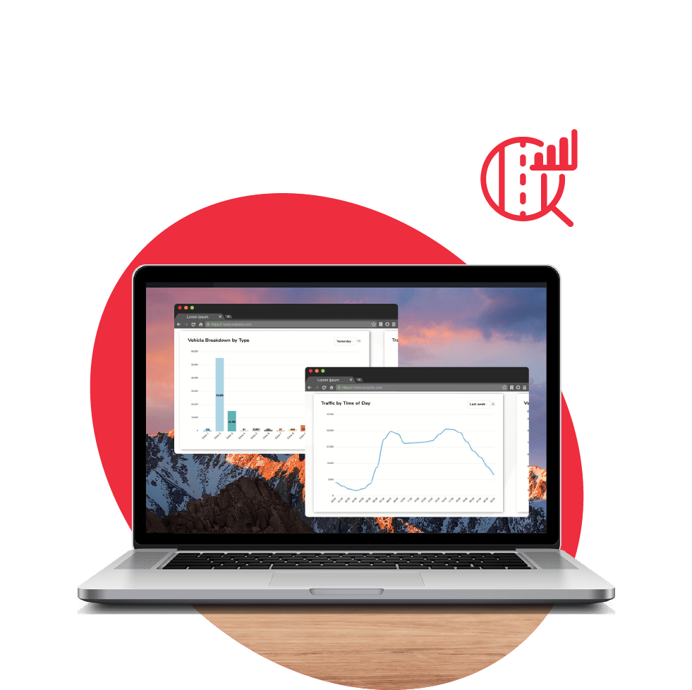 Roadway Intelligence analytics on a laptop screen with a red circle