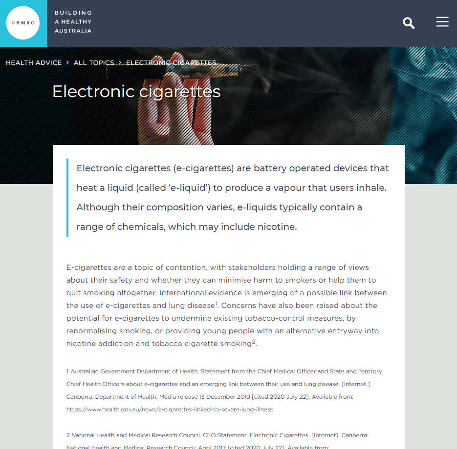 Electronic Cigarettes / Vaping Health Advice - CODE