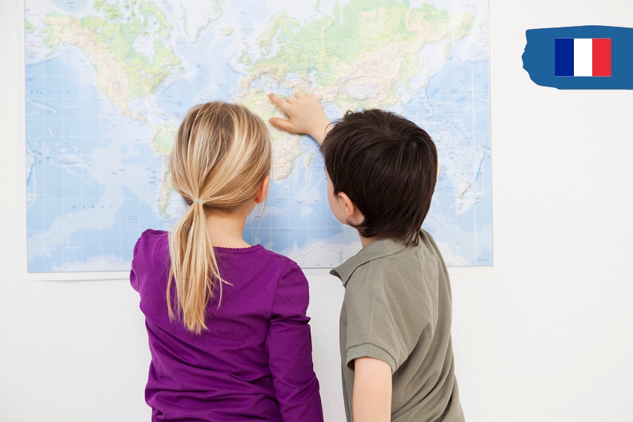 Kids can travel the world from home by finding places on a map.