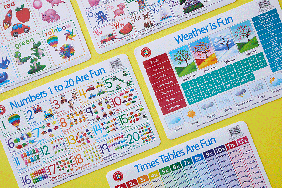 A learning placemat at the dinner table can be a great way to encourage kids to learn new skills.