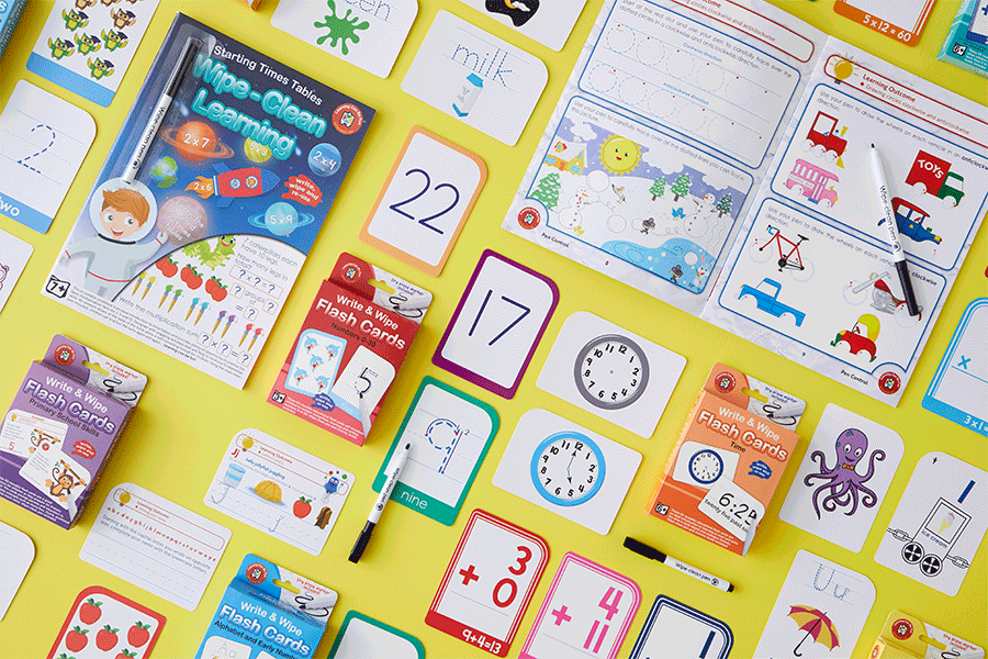 Kids will be motivated to learn new skills with highly visual tools like flashcards and workbooks.
