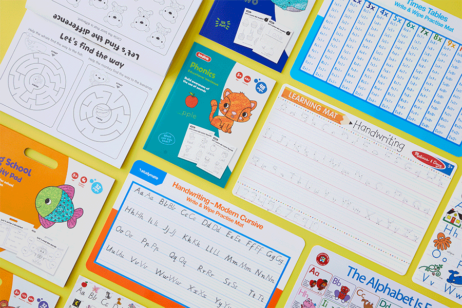 Workbooks and writing mats can help kids learn new skills and improve their writing.