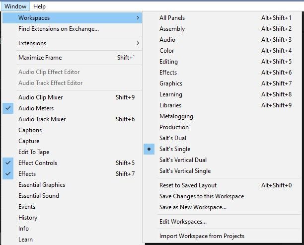 Exploring the Menus of Adobe Premiere Pro - Window