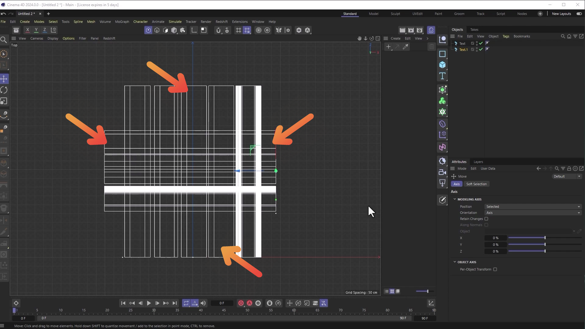 Intersecting text in Cinema 4D