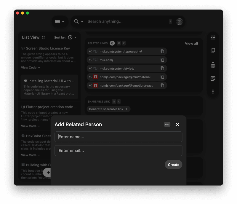 Adding a Related Person to a code snippet.