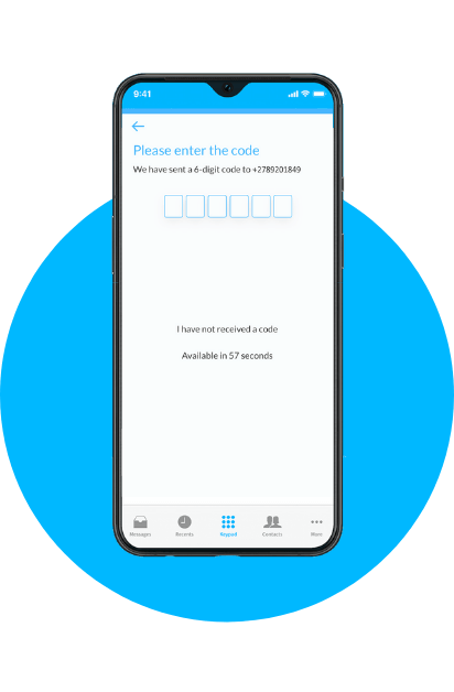 Talk360 In-app verification code screen
