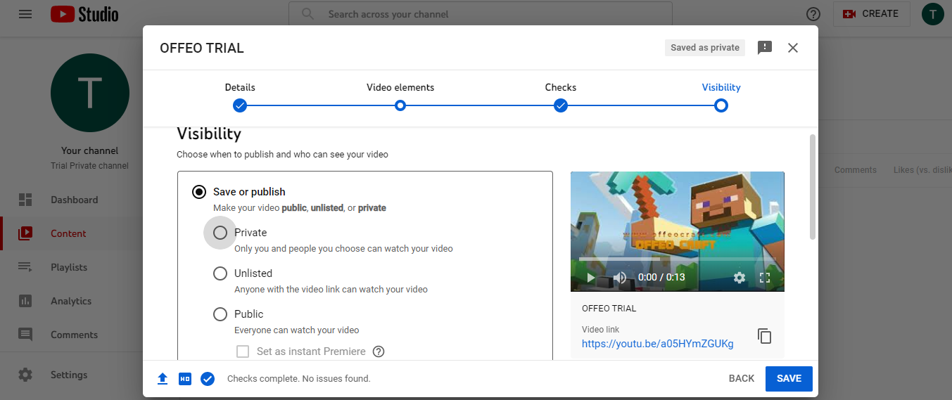 How To Create A Private YouTube Channel OFFEO