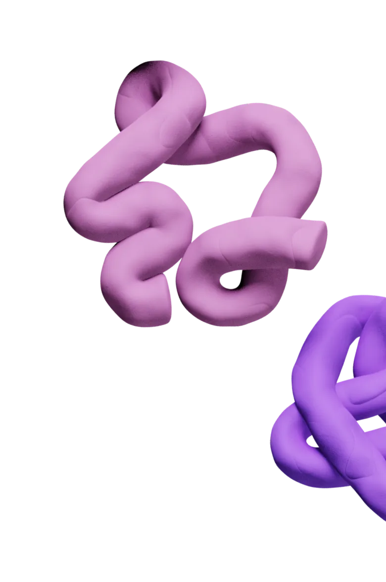 Clay brand asset shaped as a 3D group of abstract objects made out of purple and pink clay