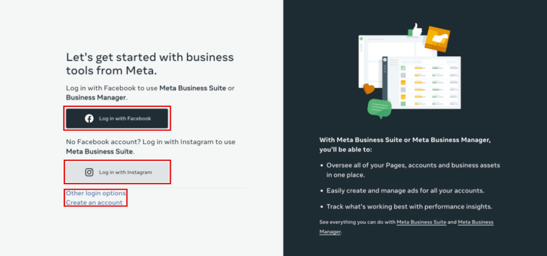 Meta Business Suite login page.