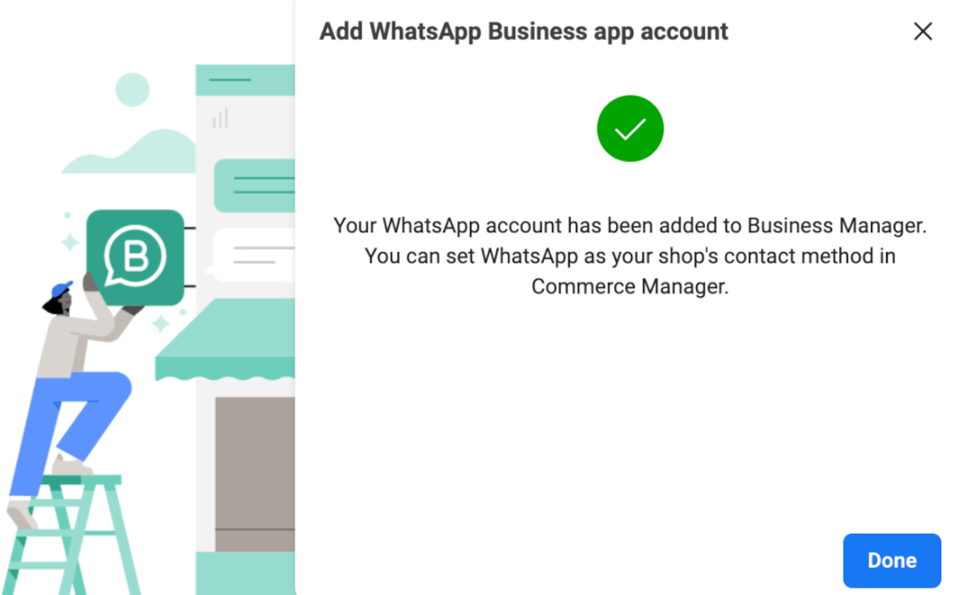 WhatsApp added to Business Manager.