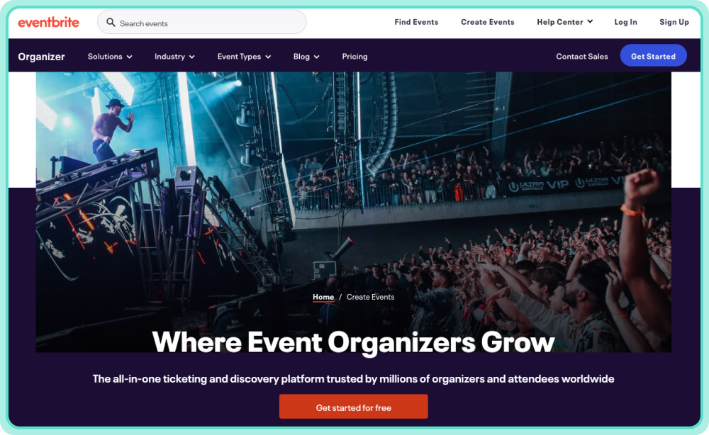 Eventbrite website for selling tickets