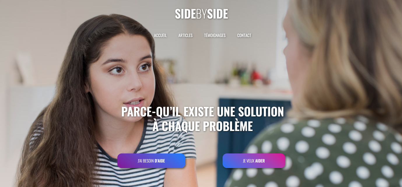 page accueil projet SidebySide en Webflow