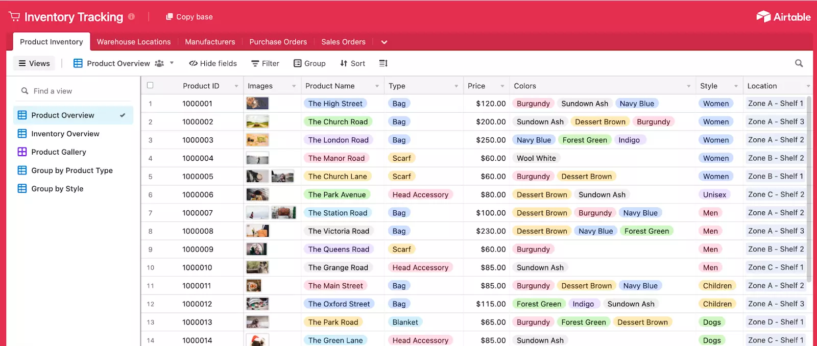 Vue : Gestion d'inventaires sur Airtable