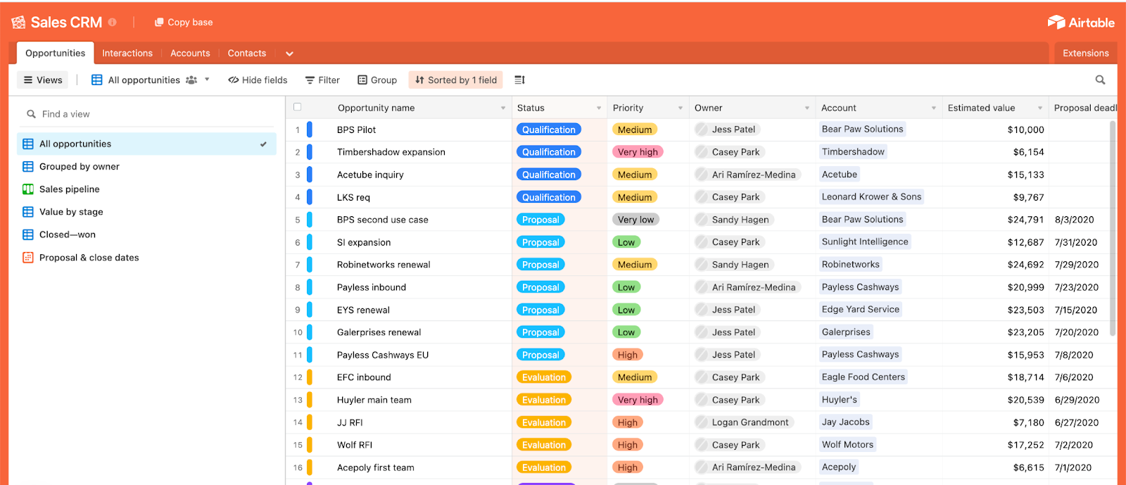 Vue : CRM sur Airtable