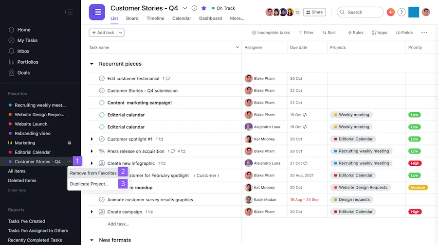 Asana Interface