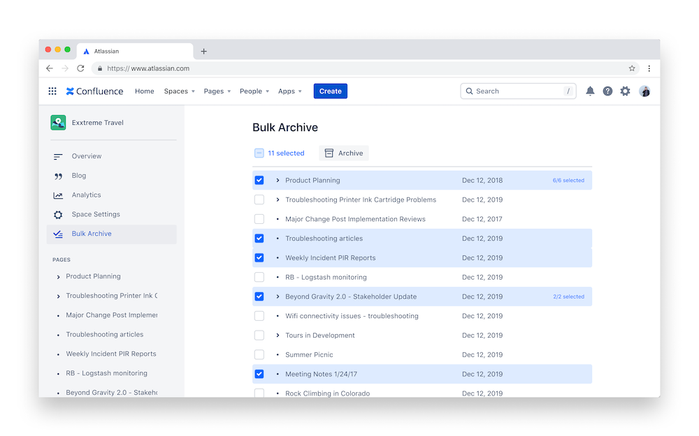 Confluence – Bulk Archive View