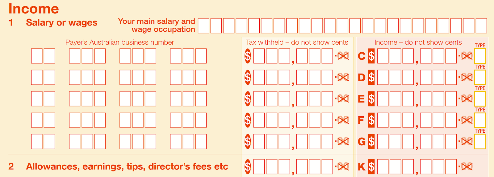 Australian income tax form