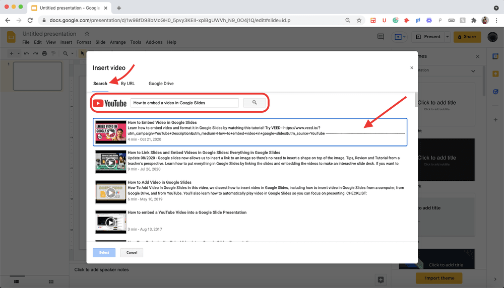 How to Embed a YouTube Video in Google Slides Step 3