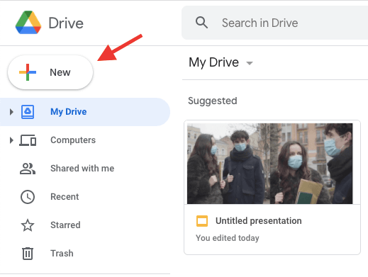 Google Drive New Button