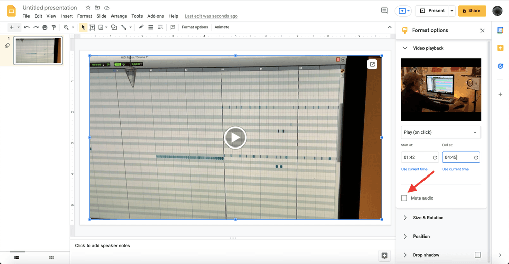 Google Slides Mute audio