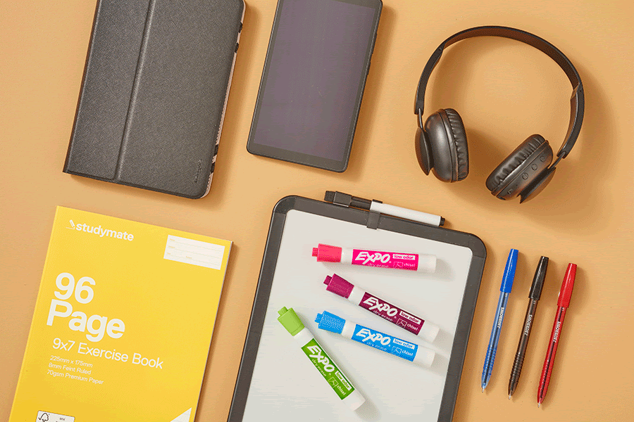 Stock up on pens, exercise books and whiteboard essentials for primary-aged back-to-school supplies, plus tech accessories.