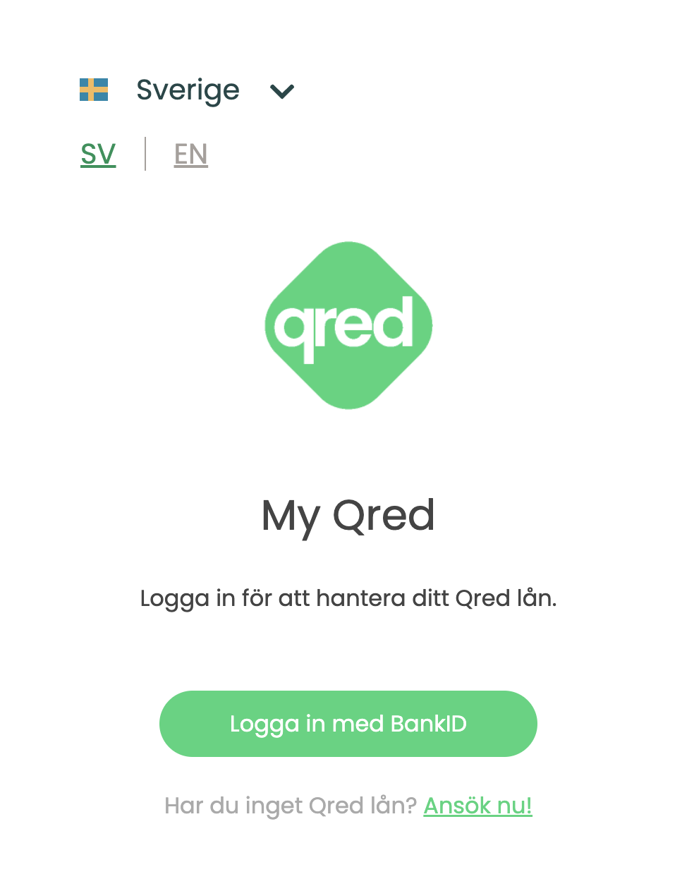Skärmdump av inloggningen till My Qred