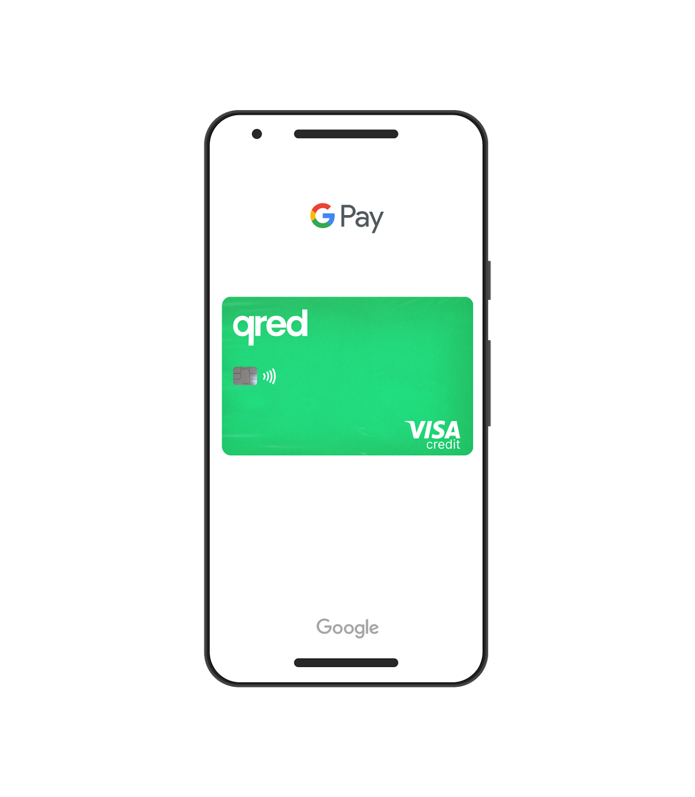 En mobiltelefon med Qreds virtuella kort för Google Pay