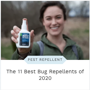 Woman holding Sawyer insect repellent with words the 11 best bug repellents of 2020