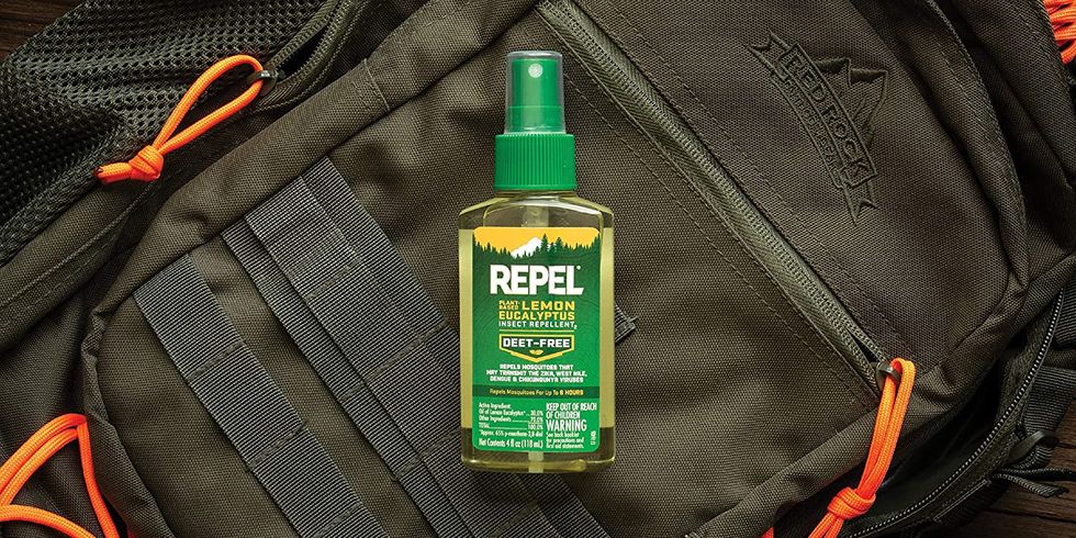 Repel insect repellent on backpack