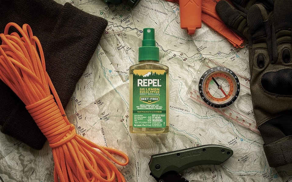 Repel mosquito repellent and gear on map