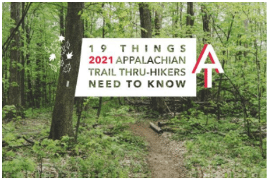 Forest with text 19 things 2021 Appalachian trail thru-hikers need to know