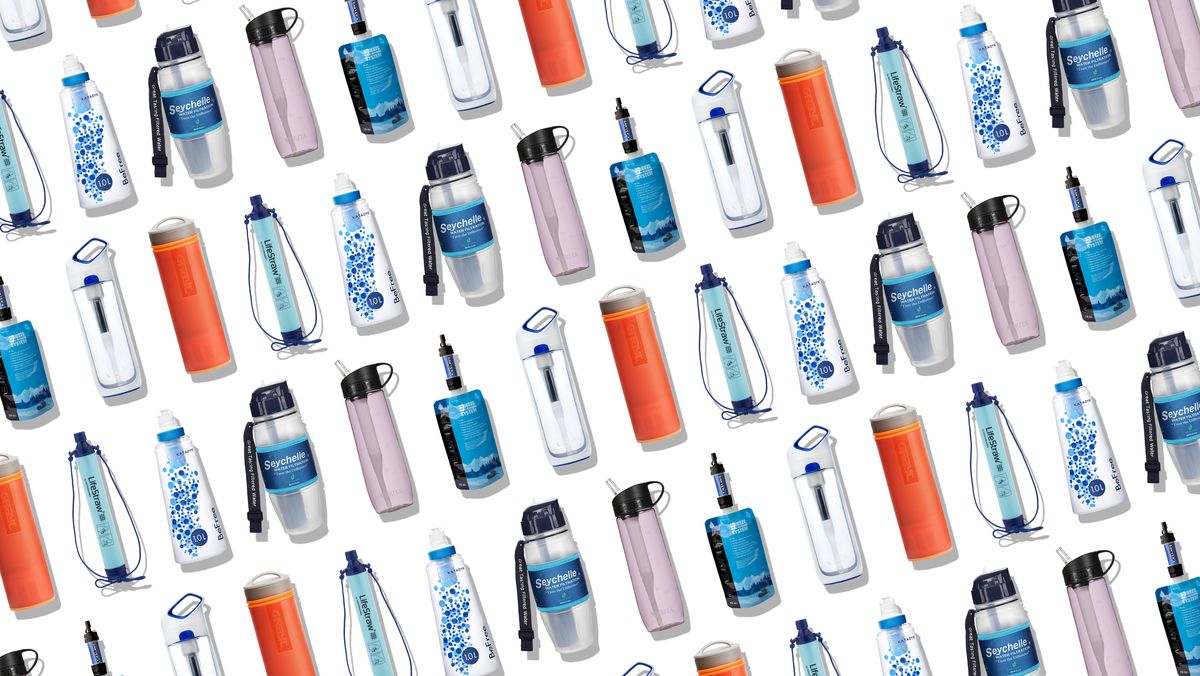 Reusable water bottles in a pattern