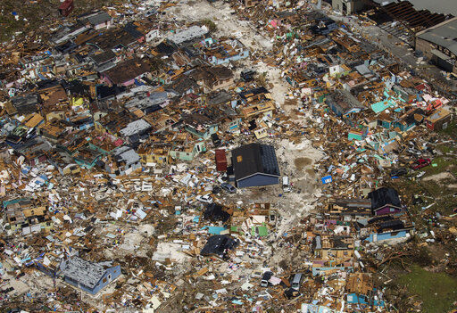 In these Wednesday photos, extensive damage from Hurricane Dorian can be seen in this aerial photo over the Island of Abaco, Bahamas