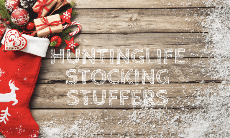 Christmas stocking with text huntinglife stocking stuffers