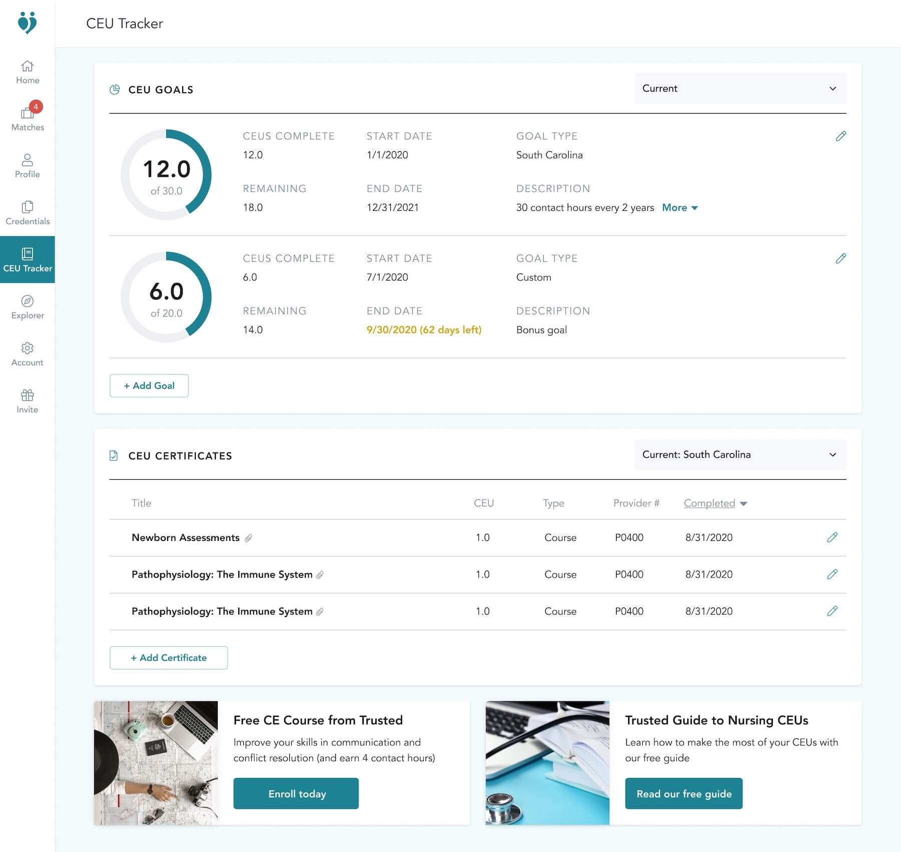 image of trusted ceu dashboard ceu tracker for nursing ceus