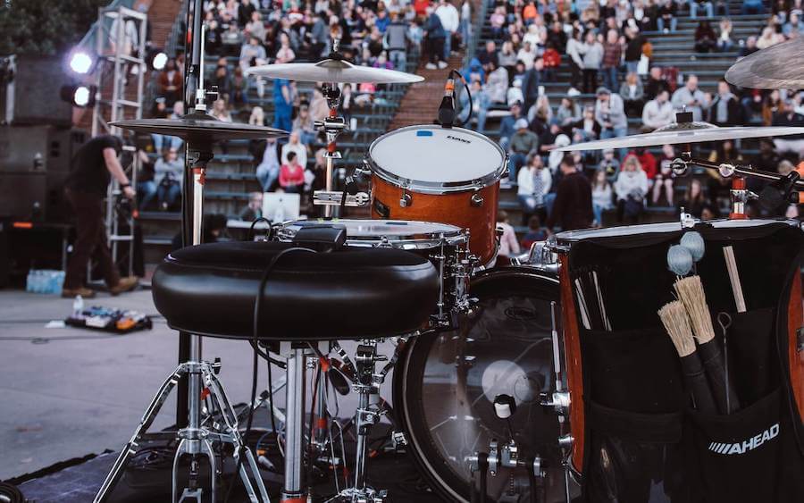 close up of drum set on stage at concert travel nurse guide to augusta georgia