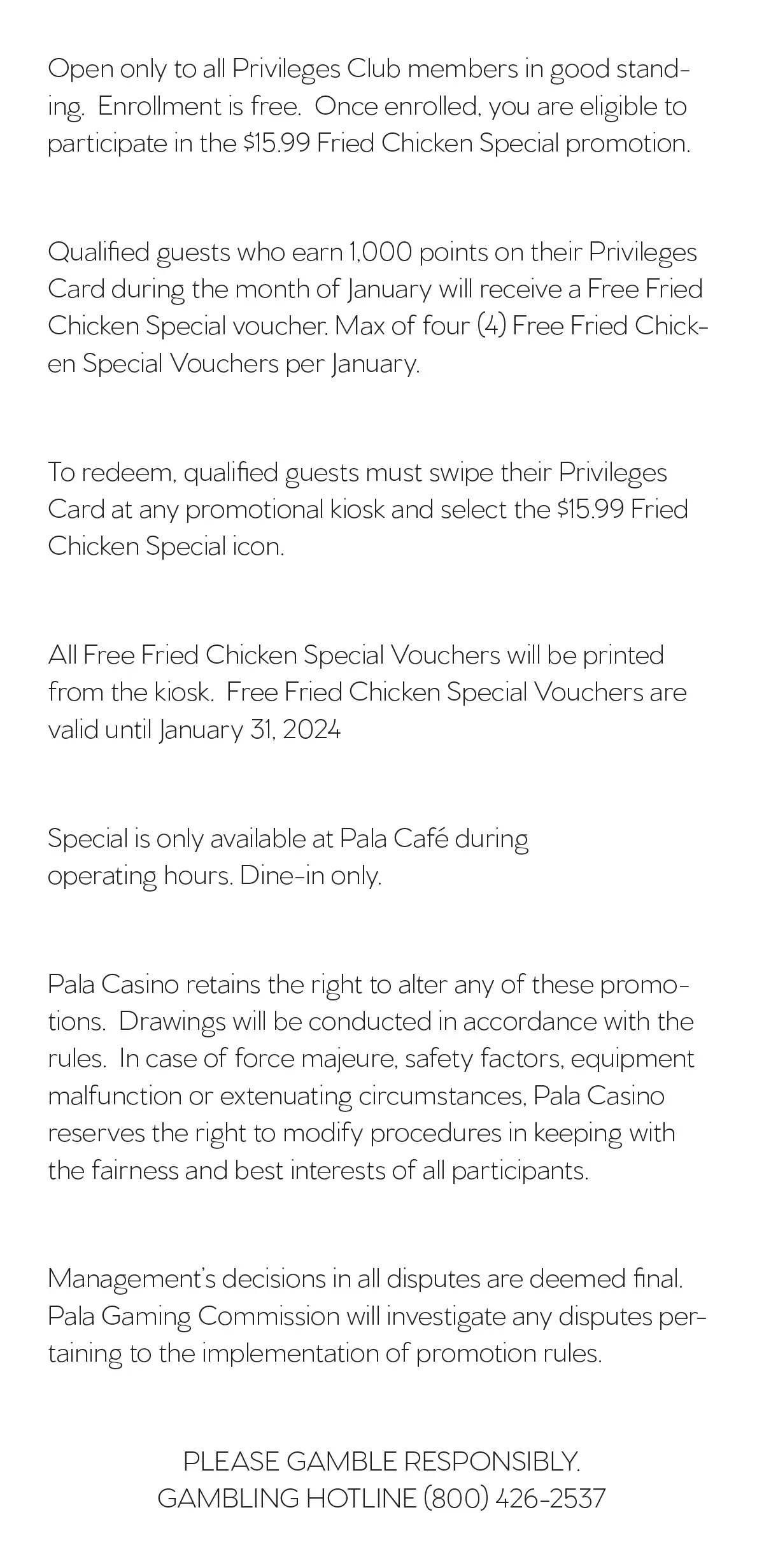 Winner Winner Chicken Dinner Pala Casino Spa Resort