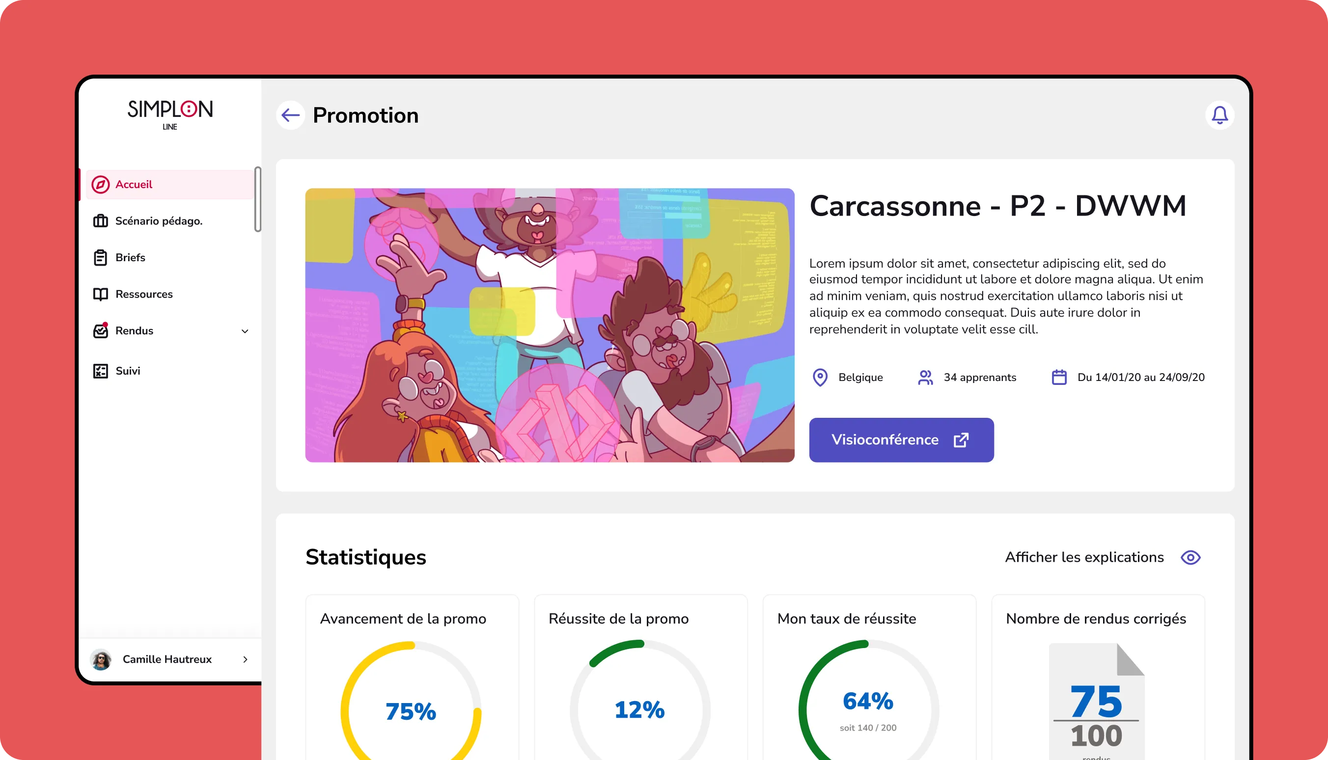 Ecran d'accueil du dashboard