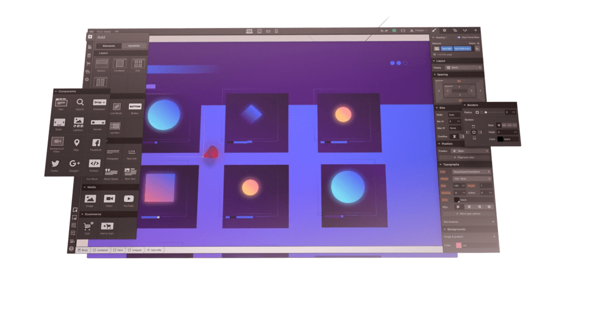Aperçu de l'interface de designer de Webflow