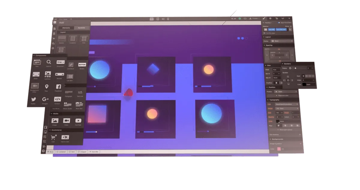 Aperçu de l'interface de designer de Webflow