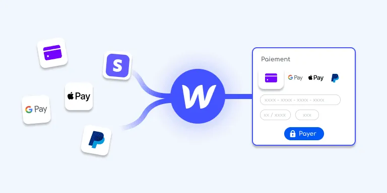 Logo de différentes solutions de paiements en ligne comme Stripe connecté à Webflow