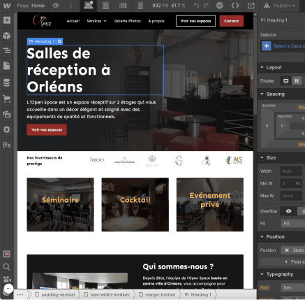 Interface designer de Webflow