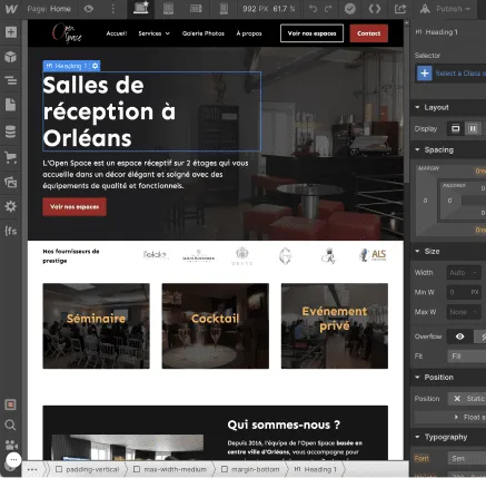 Interface designer de Webflow