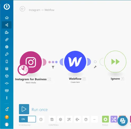 Worflow integromat avec Webflow et instragram Business
