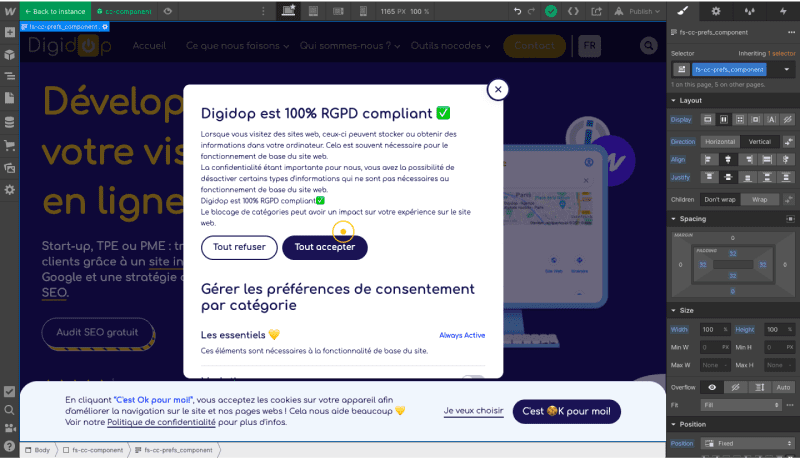 Bandeau cookie dans Webflow pour RGPD