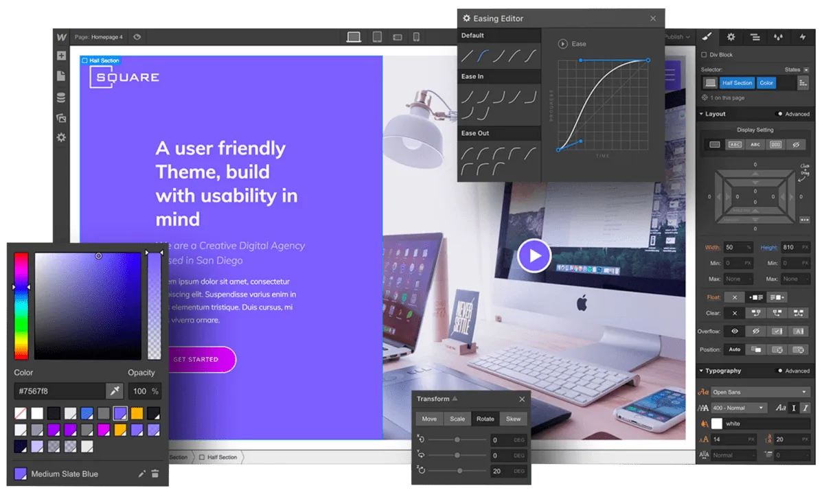 Montage de l'interface deisgner de Webflow
