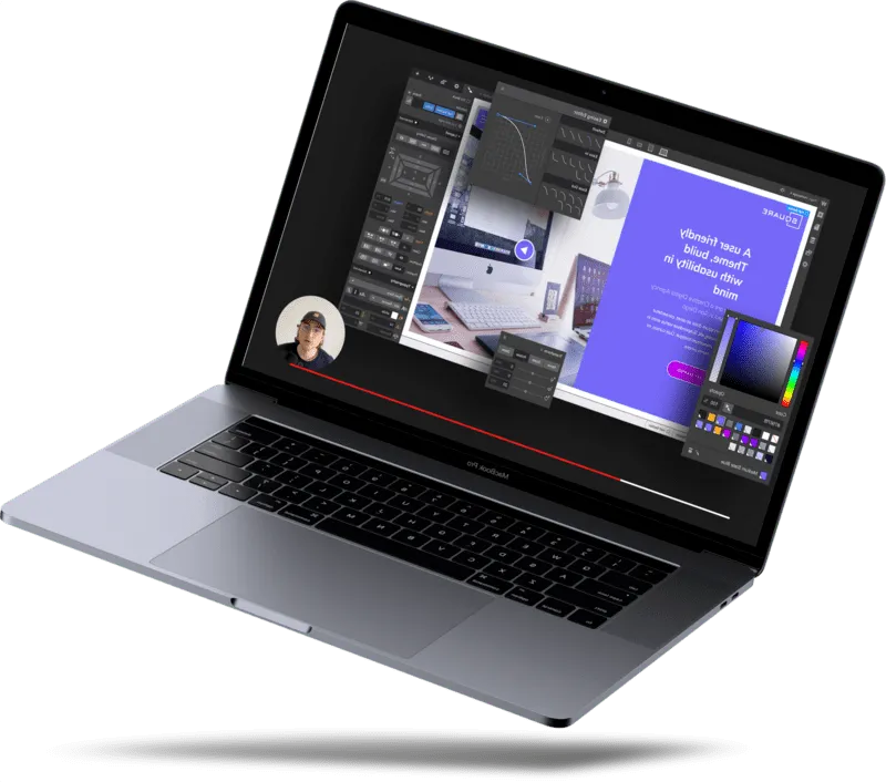 Macbook pro avec interface designer Webflow et Florian
