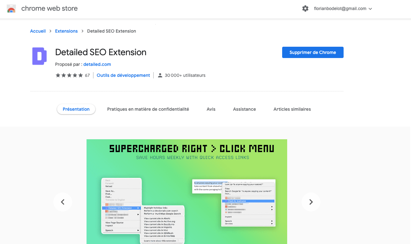 Chrome Web Store : detailed SEO extension