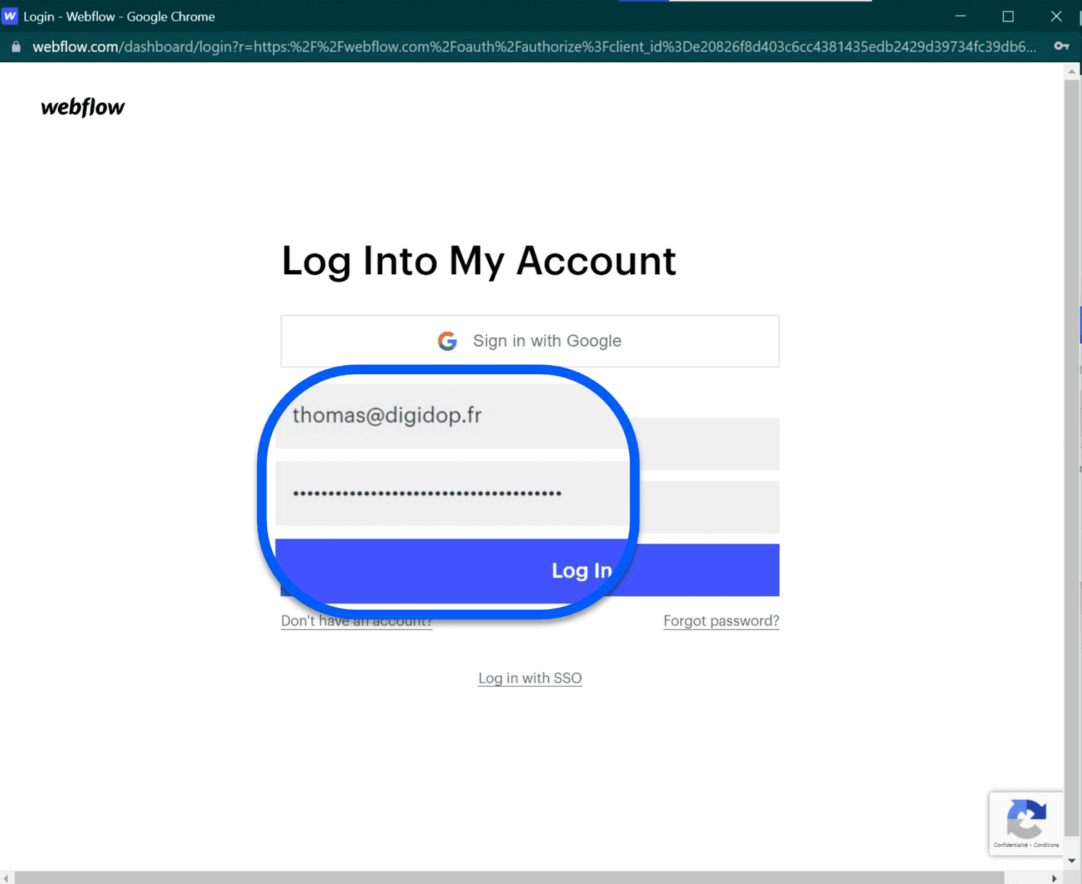 connexion au compte Webflow depuis un pop up Integromat