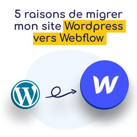 Logo wordpress avec une fleche bleue vers webflow